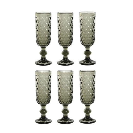 Set de 6 copas de champagne, 8 x 8 x 10 cm,  de cristal en gris, 7 x 7 x 20 cm | Colección Sea Side