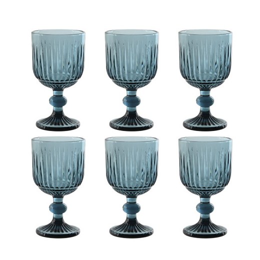 Set de 6 copas de vino, 8 x 8 x 14,5 cm, de cristal en azul | Colección Striped