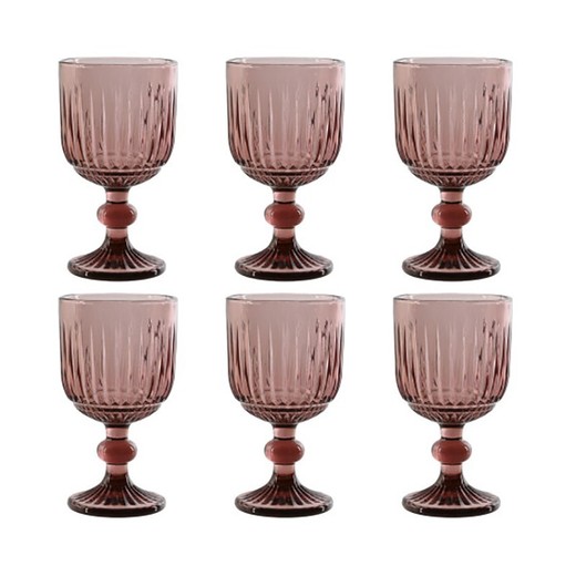 Set de 6 copas de vino, 8 x 8 x 14,5 cm,  de cristal en rosa| Colección Striped