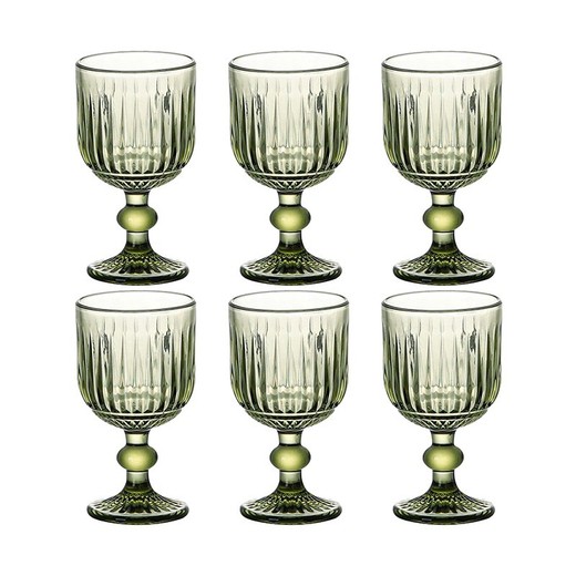 Set de 6 copas de vino, 8 x 8 x 14,5 cm, de cristal en verde | Colección Striped