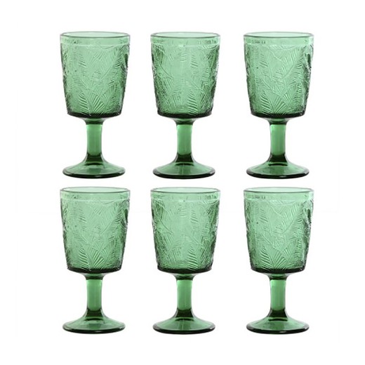 Set de 6 copas de vino, 8 x 8 x 15,5 cm,  de cristal en verde | Colección Hojas