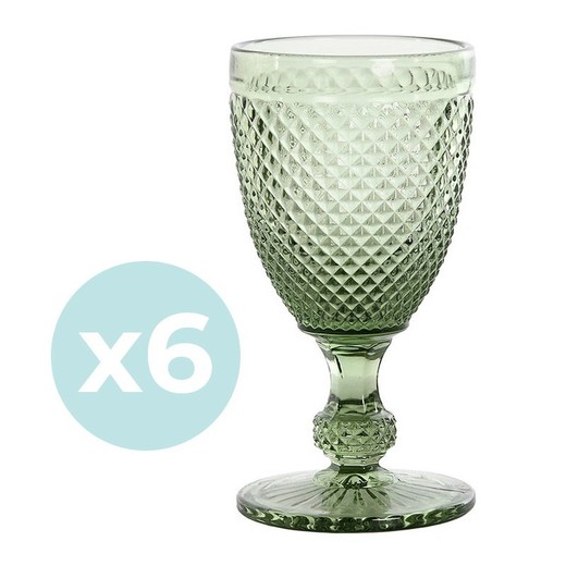 Set de 6 copas de vino, 8 x  8 x 15,5 cm, de cristal en verde | Colección Da Gama