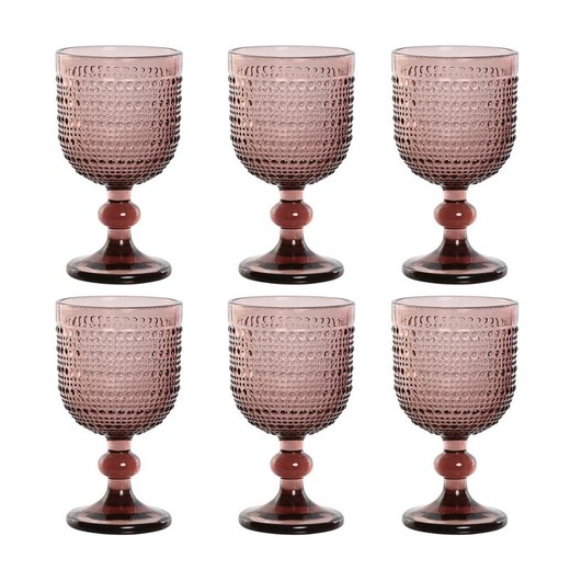 Set de 6 copas de vino, 8 x 8 x 15,5 cmv, de cristal en rosa | Colección Bubbles