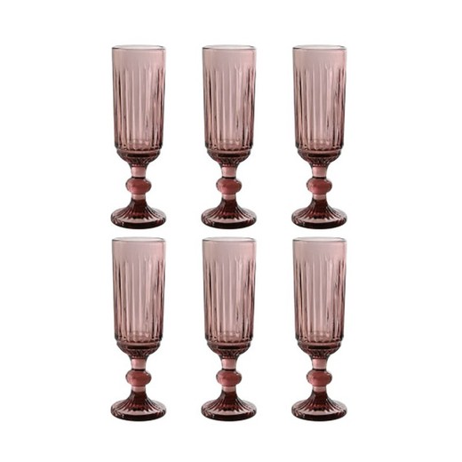 Set de 6 copas flauta,  6 x 6 x 18,4 cm, de cristal en rosa | Colección Striped