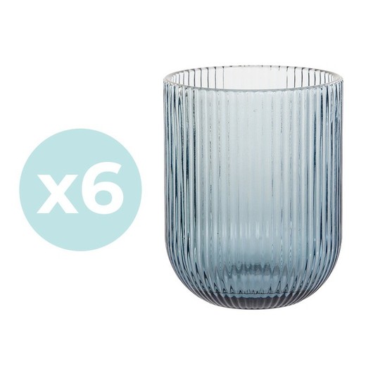 Set de 6 vasos, 7,5 x 7,5 x 9,5 cm, de cristal en azul| Colección Lines