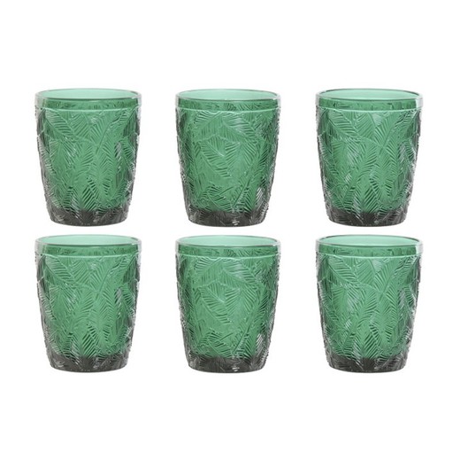 Set de 6 vasos , 8 x 8 x 10 cm, de cristal en verde | Colección Hojas