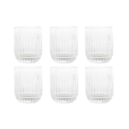 Set de 6 vasos de cristal,  7,5 x 7,5 x 9,5 cm, en transparente| Colección Striped