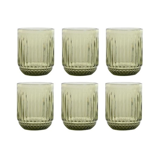 Set de 6 vasos de cristal, 7,5 x 7,5 x 9,5 cm en verde | Colección Striped