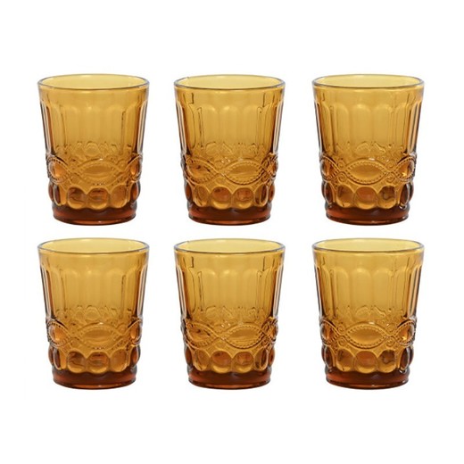 Set de 6 vasos de cristal, 8 x 8 x 10 cm,  en ámbar| Colección Classic Garbo