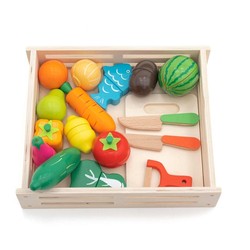 Set de juguetes de cocina Montessori, 29 x 24 x 6,7 cm, de madera de pino en multicolor | Colección Eco Fruit