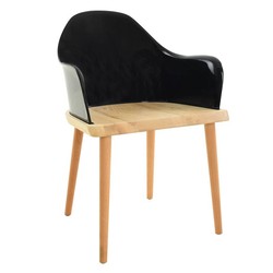 Silla con brazos, 57  x  54  x  82 cm,  de madera de fresno y policarbonato negro  |  Colección  Beksand Black