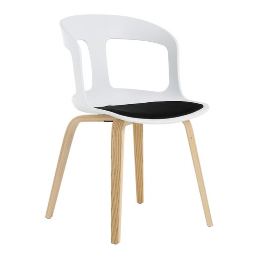 Silla de comedor, 50 x 53 x 82 cm,  de madera de fresno natural y policarbonato blanco |  Colección Joritz