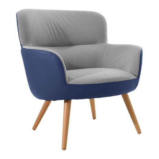 Sillón, 77 x 73,4 x 81,4 cm,  tapizado bicolor azul y gris |  Colección Kai