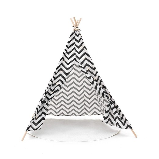 Tipi infantil Montessori, 120 x 120 x 150 cm, de madera de paulownia y tela en blanco y negro | Colección Koda