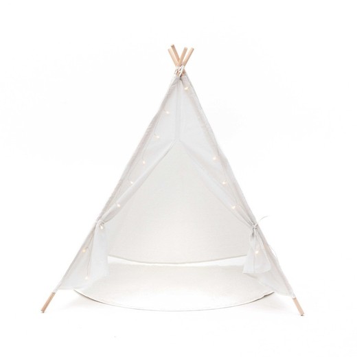 Tipi infantil Montessori, 120 x 120 x 150 cm, de madera de paulownia y tela en blanco | Colección Koda