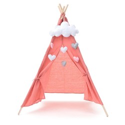 Tipi infantil Montessori, 80 x 80 x 110 cm, de madera de paulownia y tela en rosa | Colección Kalpana