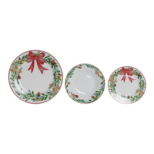 Vajilla de 18 piezas de porcelana en multicolor | Colección Corona de Navidad