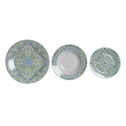 Vajilla de 18 piezas de porcelana en verde y azul | Colección Arabic