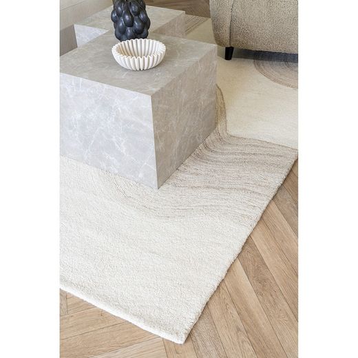 Tappeto rettangolare, 230 x 160 x 1 cm, in lana color avorio e sabbia | Collezione Surat