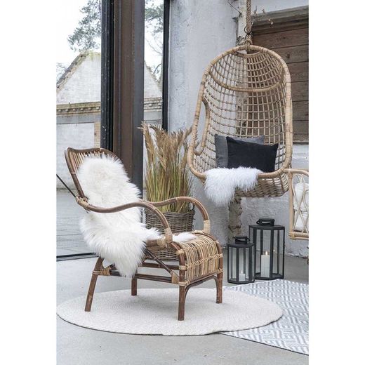 Tappeto rotondo, 120 x 120 x 1 cm, in plastica riciclata colore sabbia | Collezione Menorca