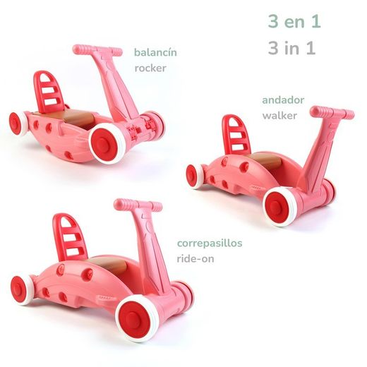 Triciclo, altalena e corrimano 3 in 1, 63 x 32 x 38 cm, in resina rosa | Collezione Children