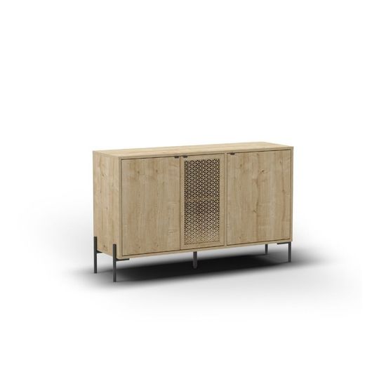 Comò, 125,6 x 40 x 80,5 cm, in legno e metallo colore rovere | Collezione Inca