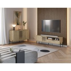 Comò, 125,6 x 40 x 80,5 cm, in legno e metallo colore rovere | Collezione Inca