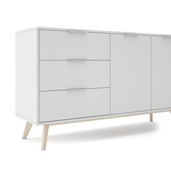 Aparador, 140 x 40 x 81 cm, de madera de pino en blanco y natural  | Colección Campus