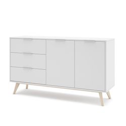 Aparador, 140 x 40 x 81 cm, de madera de pino en blanco y natural  | Colección Campus