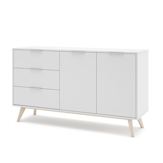 Aparador, 140 x 40 x 81 cm, de madera de pino en blanco y natural  | Colección Campus