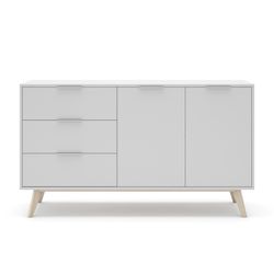 Aparador, 140 x 40 x 81 cm, de madera de pino en blanco y natural  | Colección Campus