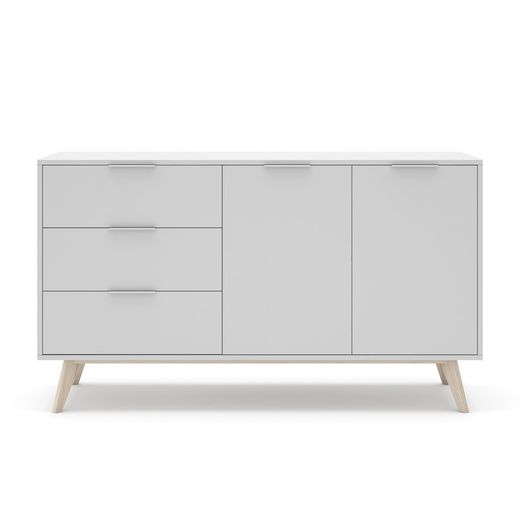 Aparador, 140 x 40 x 81 cm, de madera de pino en blanco y natural  | Colección Campus
