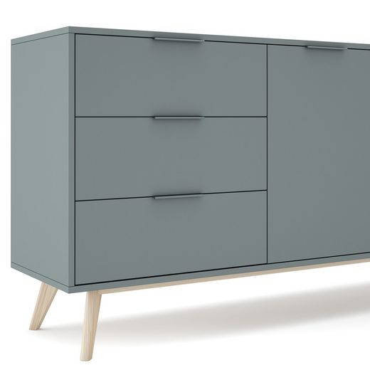 Comò, 140 x 40 x 81 cm, in legno di pino verde e naturale | Collezione Pisco