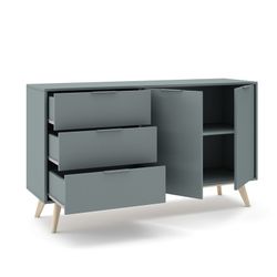 Comò, 140 x 40 x 81 cm, in legno di pino verde e naturale | Collezione Pisco