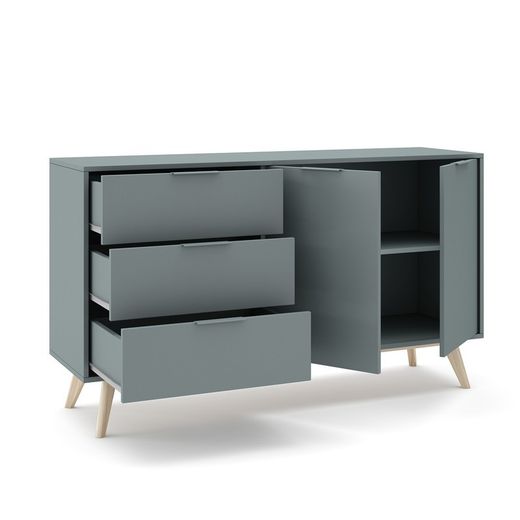 Comò, 140 x 40 x 81 cm, in legno di pino verde e naturale | Collezione Pisco