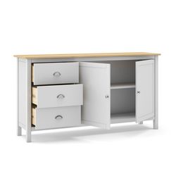 Aparador, 150 x 40 x 80,5 cm, de madera de pino en blanco  | Colección Misti