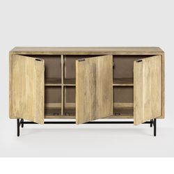 Aparador, 150 x 40 x 85 cm, de madera y metal en natural y negro | Colección Mundra