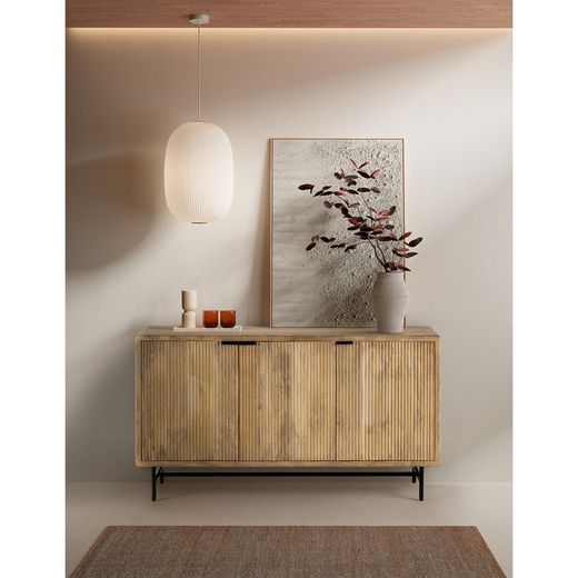 Aparador, 150 x 40 x 85 cm, de madera y metal en natural y negro | Colección Mundra