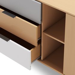 Comò, 165 x 40 x 81 cm, in legno naturale, bianco e grigio | Collezione Elfa