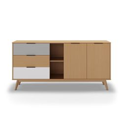 Comò, 165 x 40 x 81 cm, in legno naturale, bianco e grigio | Collezione Elfa