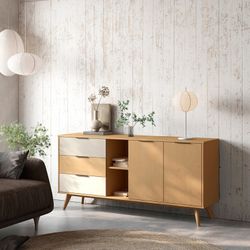Comò, 165 x 40 x 81 cm, in legno naturale, bianco e grigio | Collezione Elfa