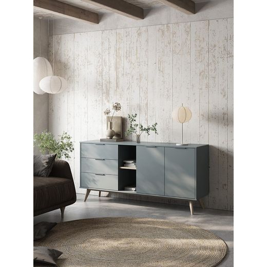 Comò, 165 x 40 x 81 cm, in legno verde e naturale | Collezione Pisco