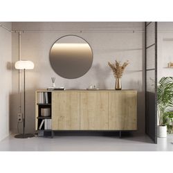 Comò, 170 x 40 x 80 cm, in legno con finitura rovere e nero | Collezione Cequoia