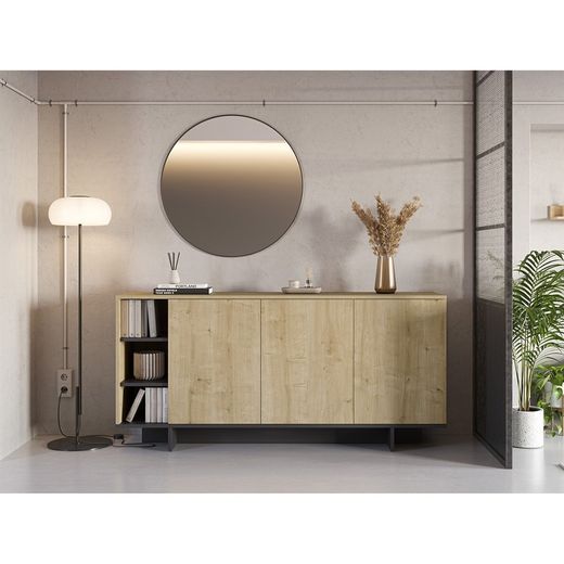 Comò, 170 x 40 x 80 cm, in legno con finitura rovere e nero | Collezione Cequoia