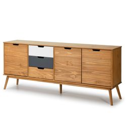 Comò, 171 x 40 x 80 cm, in legno di pino naturale, bianco e grigio | Collezione Cusco