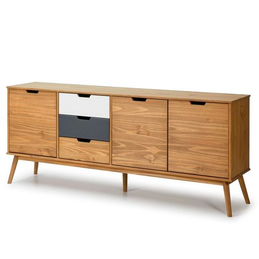 Comò, 171 x 40 x 80 cm, in legno di pino naturale, bianco e grigio | Collezione Cusco