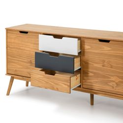 Comò, 171 x 40 x 80 cm, in legno di pino naturale, bianco e grigio | Collezione Cusco