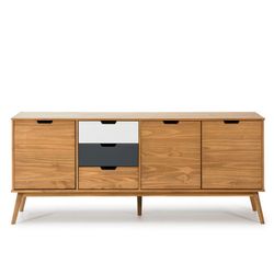 Comò, 171 x 40 x 80 cm, in legno di pino naturale, bianco e grigio | Collezione Cusco