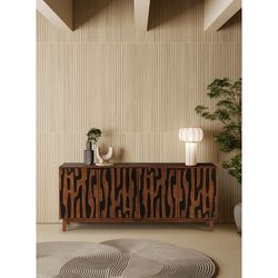 Credenza, 190 x 40 x 80 cm, in legno di mango con finitura naturale e nera | Collezione Kantu