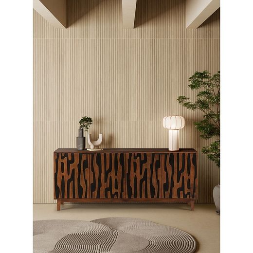 Credenza, 190 x 40 x 80 cm, in legno di mango con finitura naturale e nera | Collezione Kantu